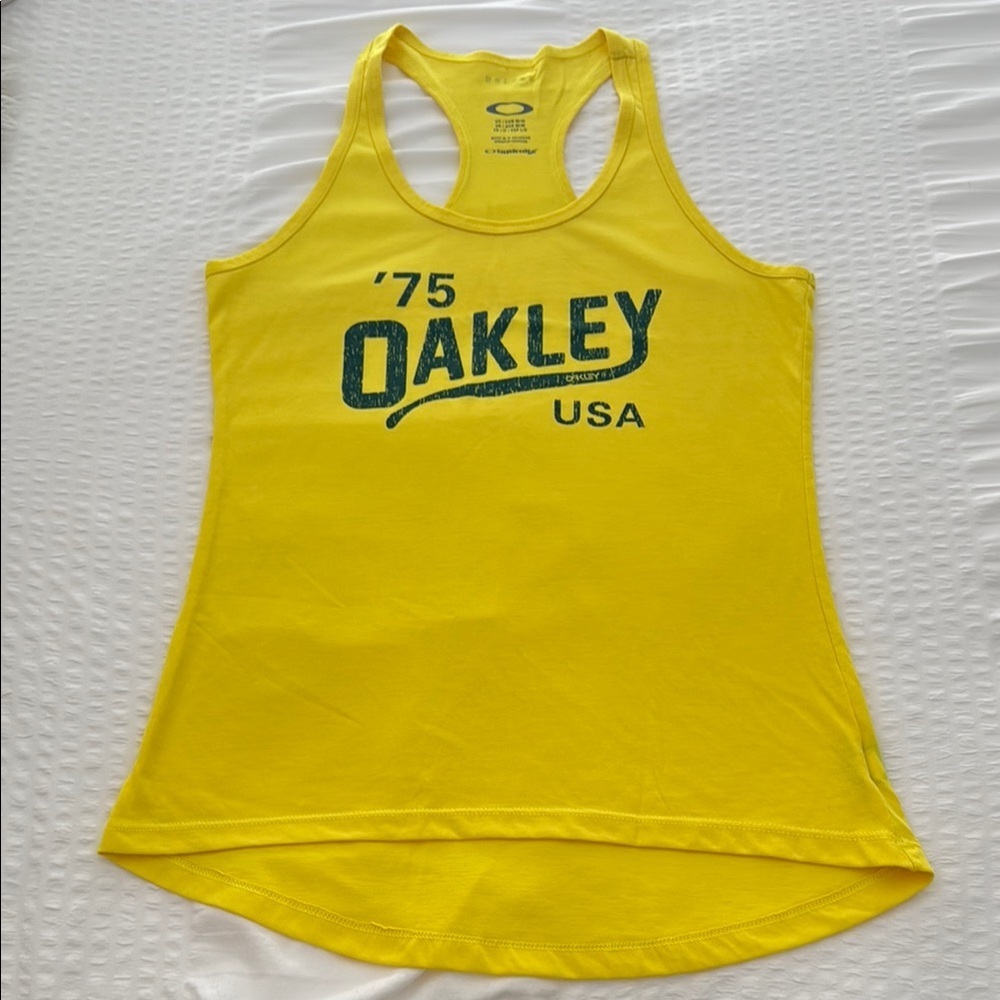 Oakley Women's Bright Yellow Tank with Bold Blue Graphic size medium